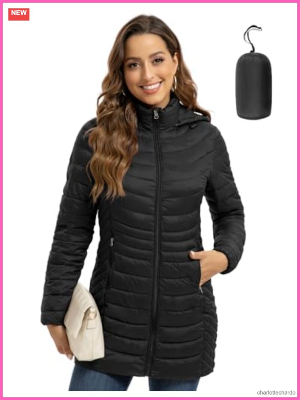 Packable Puffer Jacket Hooded Lightweight Quilted Travel Coat Pockets
